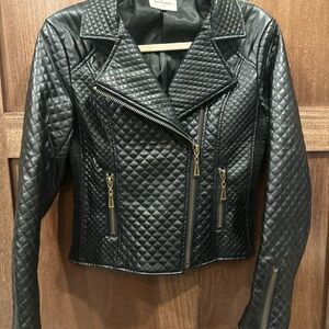 Bohme Quilted Black Bomber Jacket with Gold Zippers